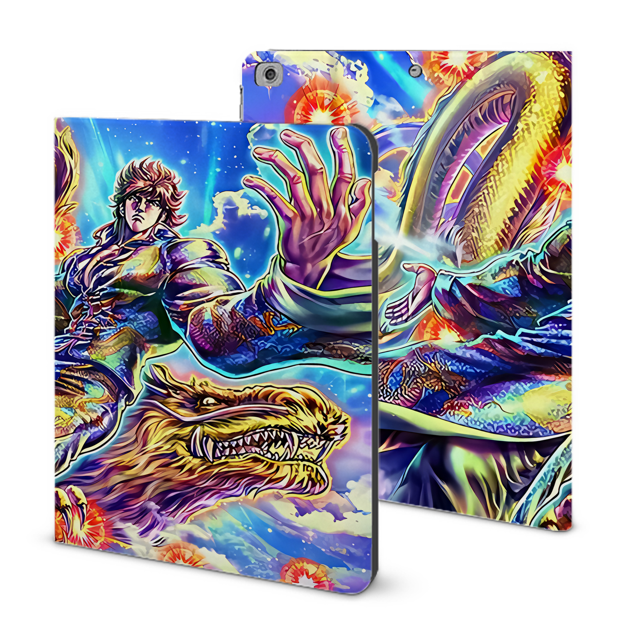 （画像用） 北斗の拳 Fist of the North Star IPad ケース ブック型 PUレザー TPU 耐衝撃 軽量 薄型 ペン収納なし 全面保護 IPad 各モデル対応